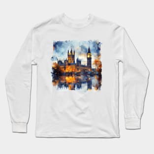 London Landmarks Night Scenery UK Historical Buildings Long Sleeve T-Shirt